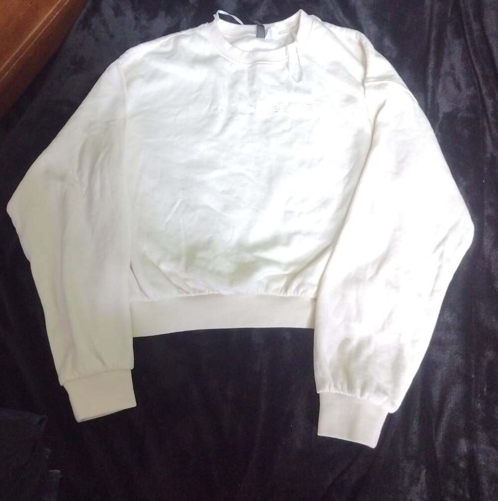 Divided H&M White Cropped Crewneck Sweatshirt Embroidered Human Being